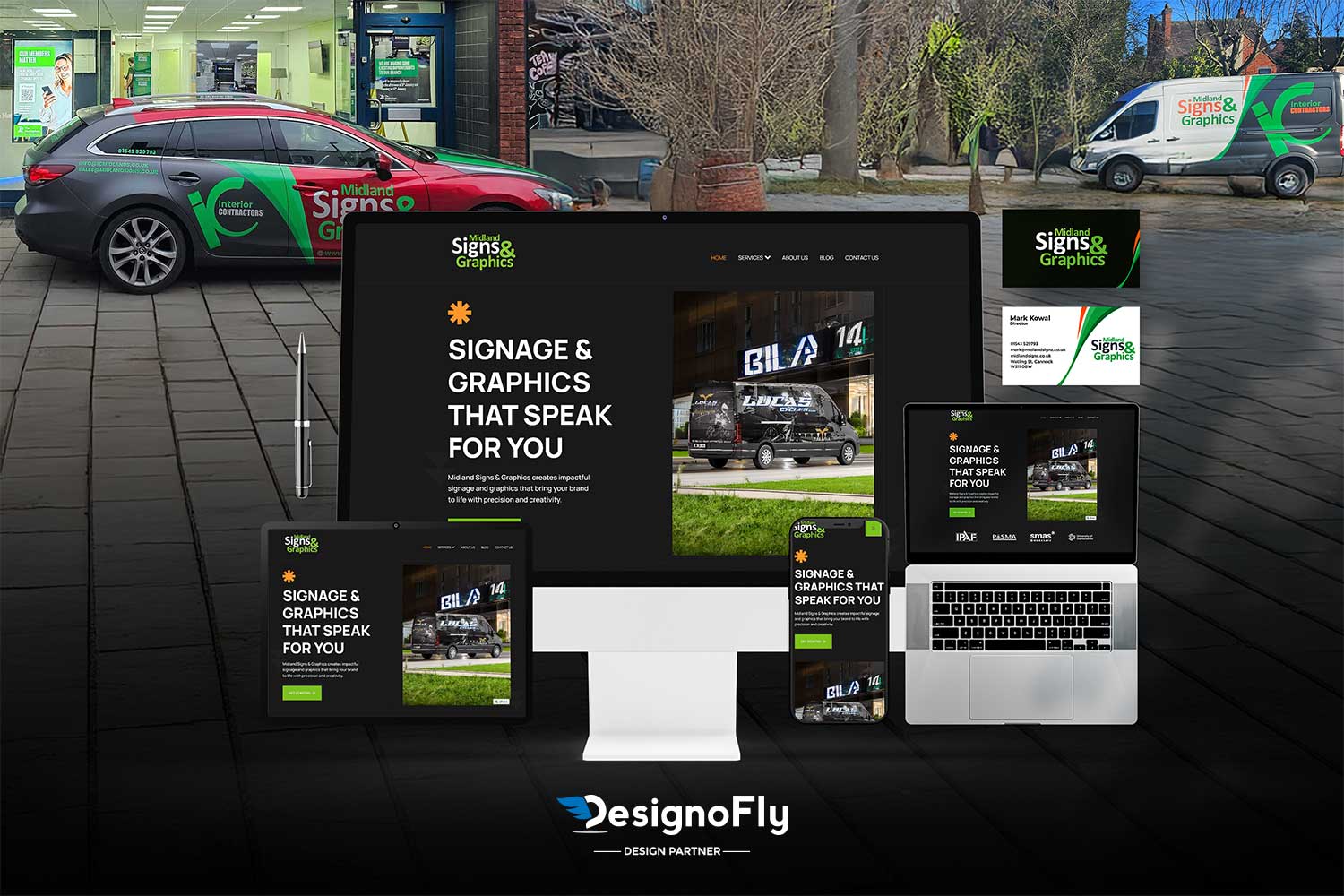 Branding design website mockup, midland sign and graphics by designofly