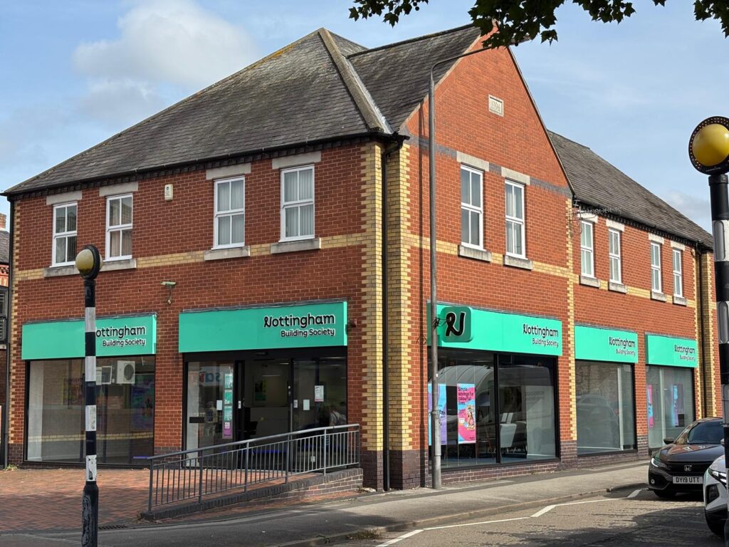 Exterior signage for Nottingham Building Society branch, Arnold, Nottingham – designed and installed by Midland Signs & Graphics